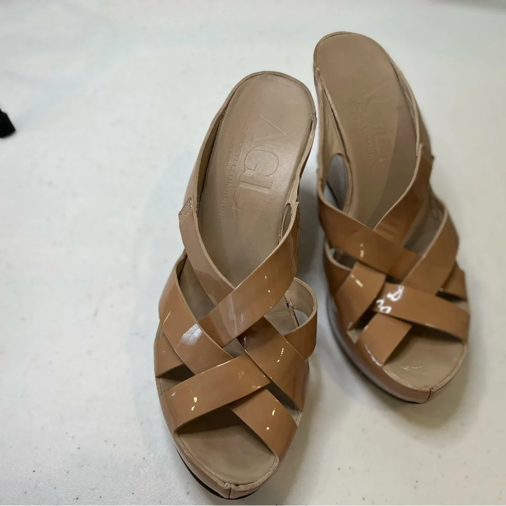Gorgeous AGL Nude Platform Leather Sandals Women 38 - Picture 7 of 10
